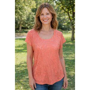 Chico's NEW Burnout Tee SS Ardent Coral Top size 1 Medium (8)